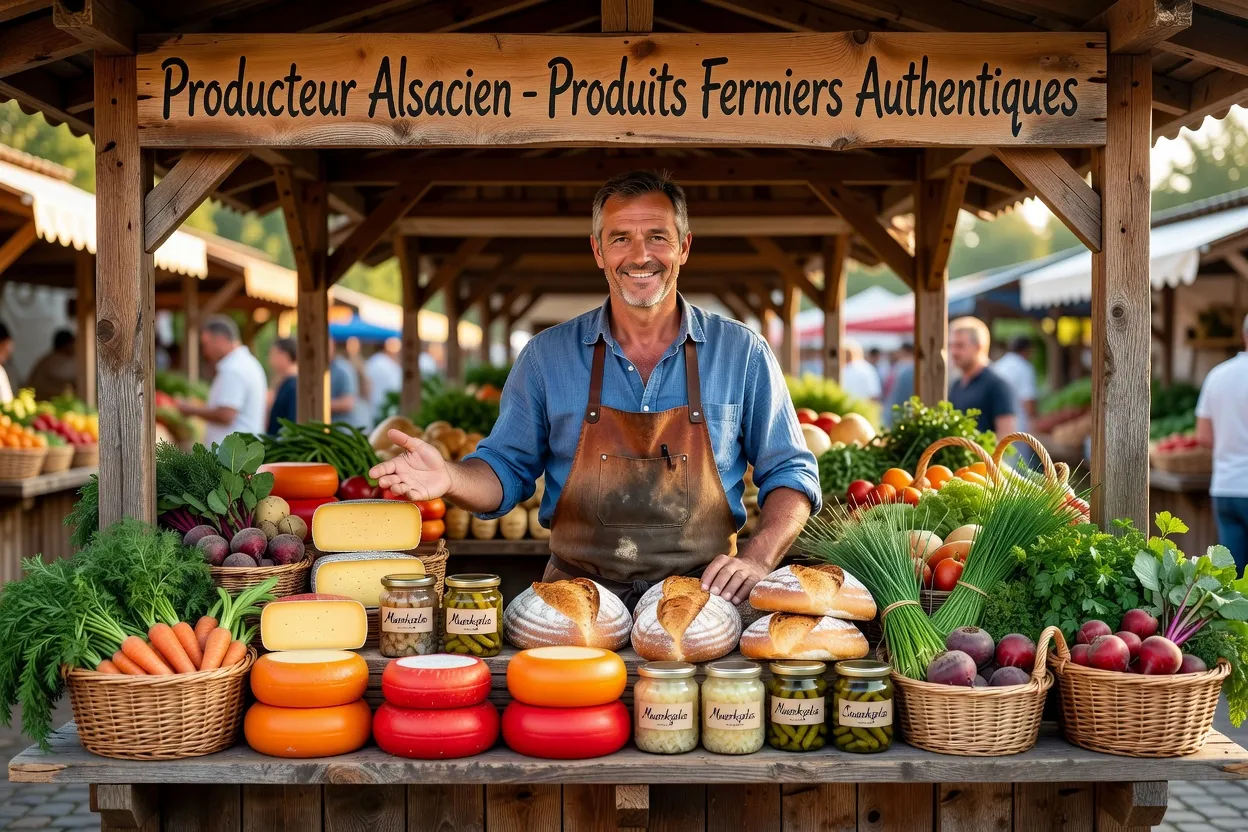 Étal d’un marché de producteurs en Alsace