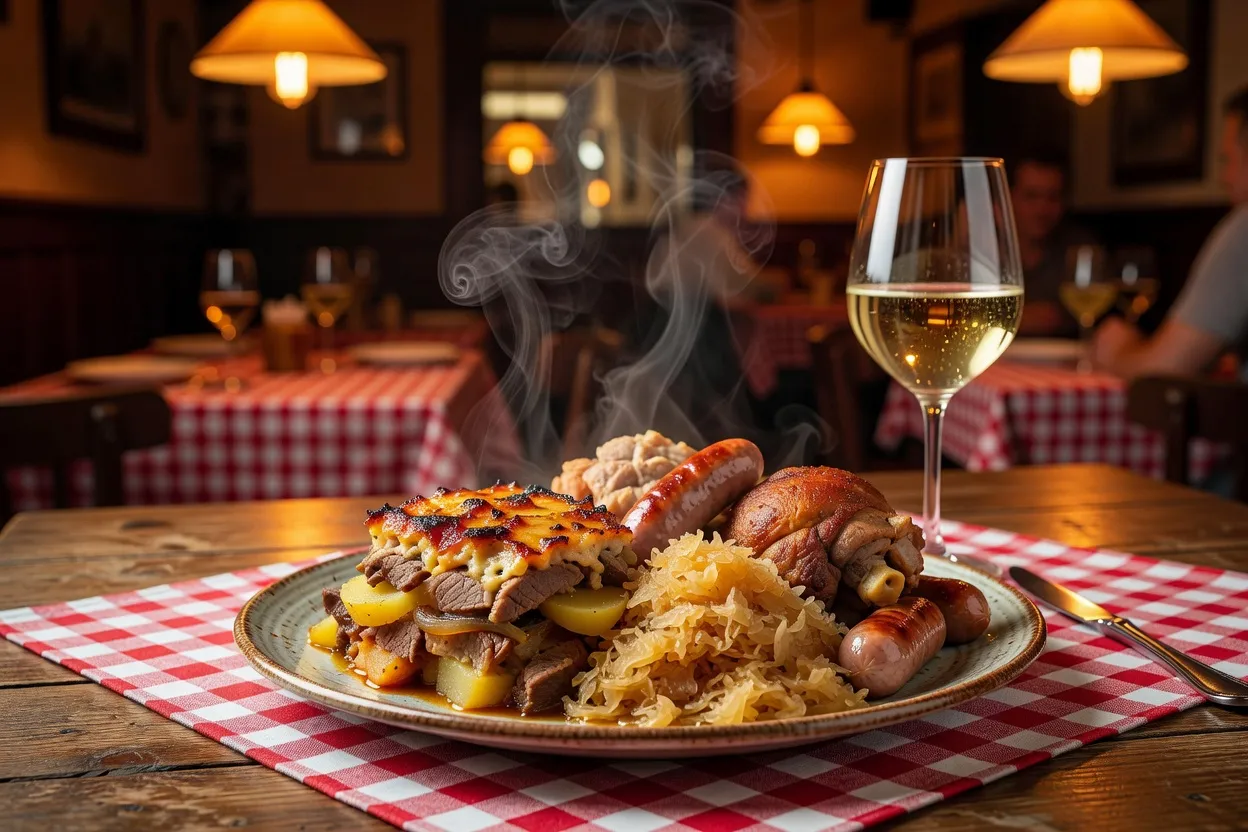Service d’un plat traditionnel dans une winstub