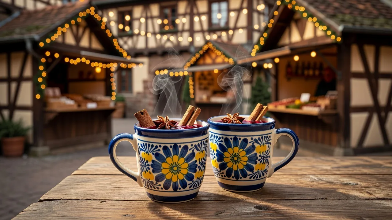 Bredele alsaciens variés sur un étal de marché de Noël : butterbredele, zimtsterne et anisbredele