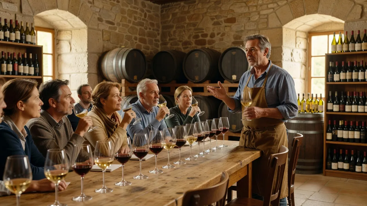Dégustation en cave sur la Route des vins d'Alsace avec verres de Riesling et Gewurztraminer